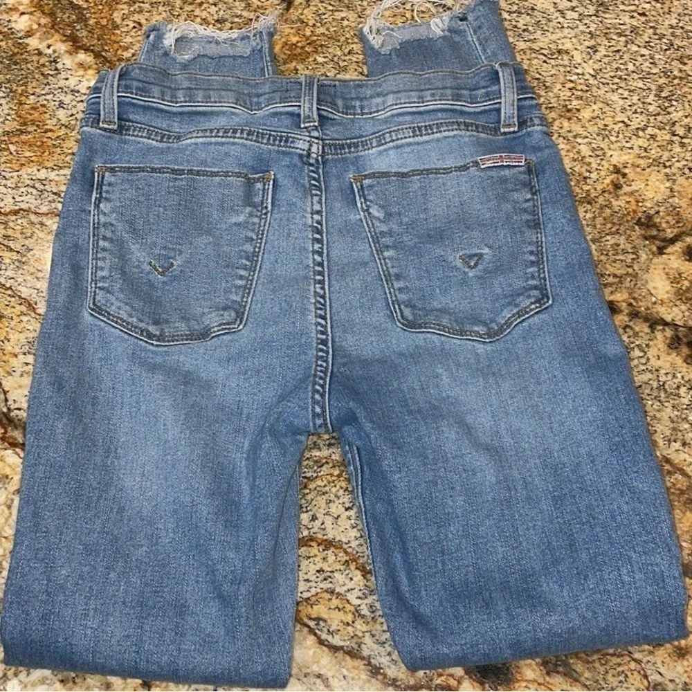 Hudson Blair Frayed Hem Distressed High Rise Skinny Jeans